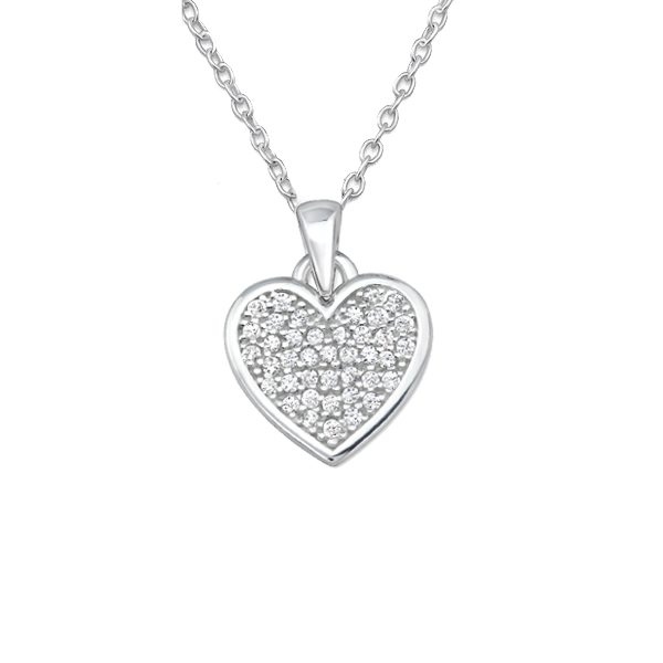 שרשרת מכסף - לב וקריסטלים לבנים