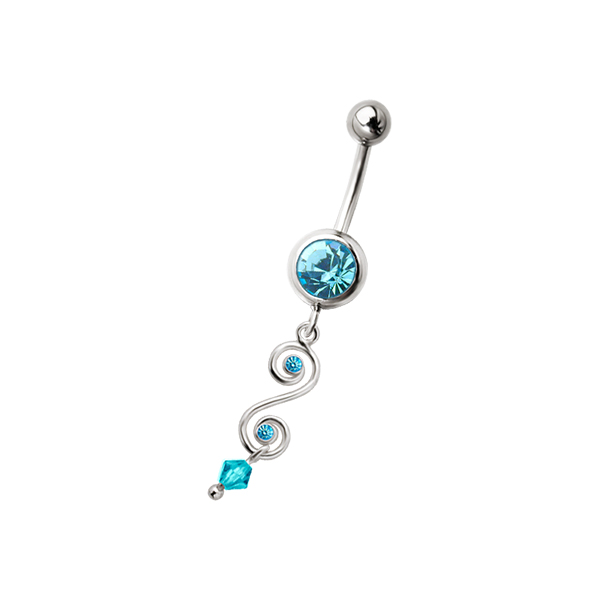 עגיל פירסינג בטבור - מפתח סול קריסטלים תכלת