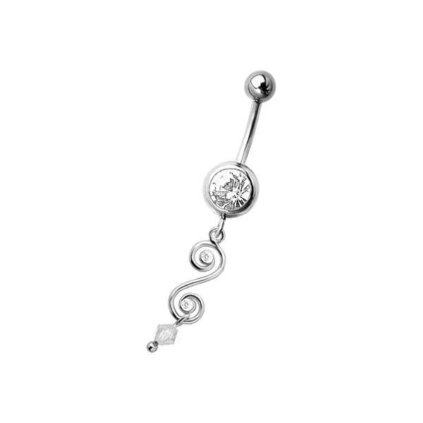 עגיל פירסינג בטבור - מפתח סול קריסטלים לבנים