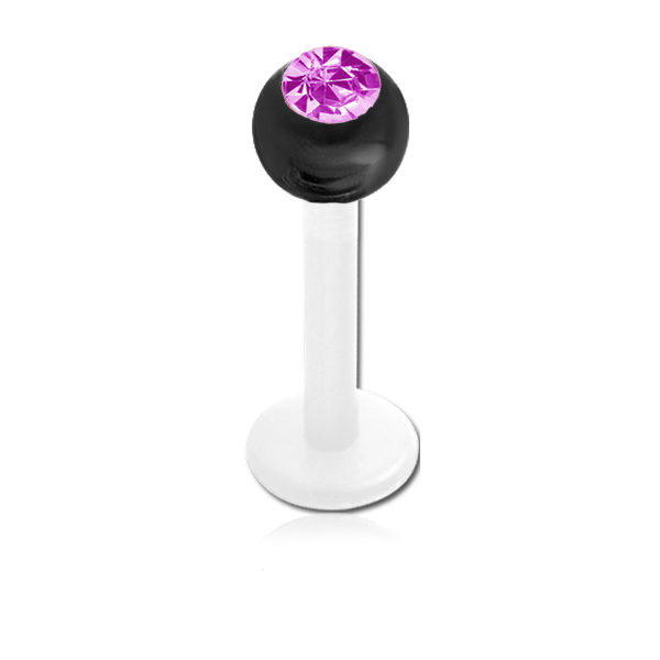 עגיל טראגוס / מונרו / לברט - כדור שחור קריסטל ורוד