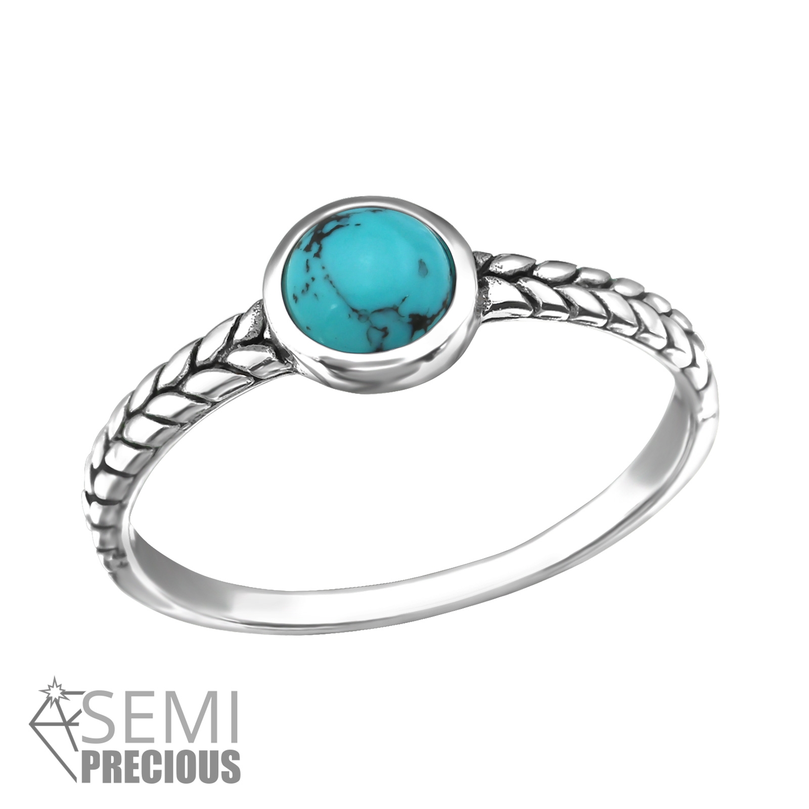 טבעת כסף מעוטרת אבן טורקיז