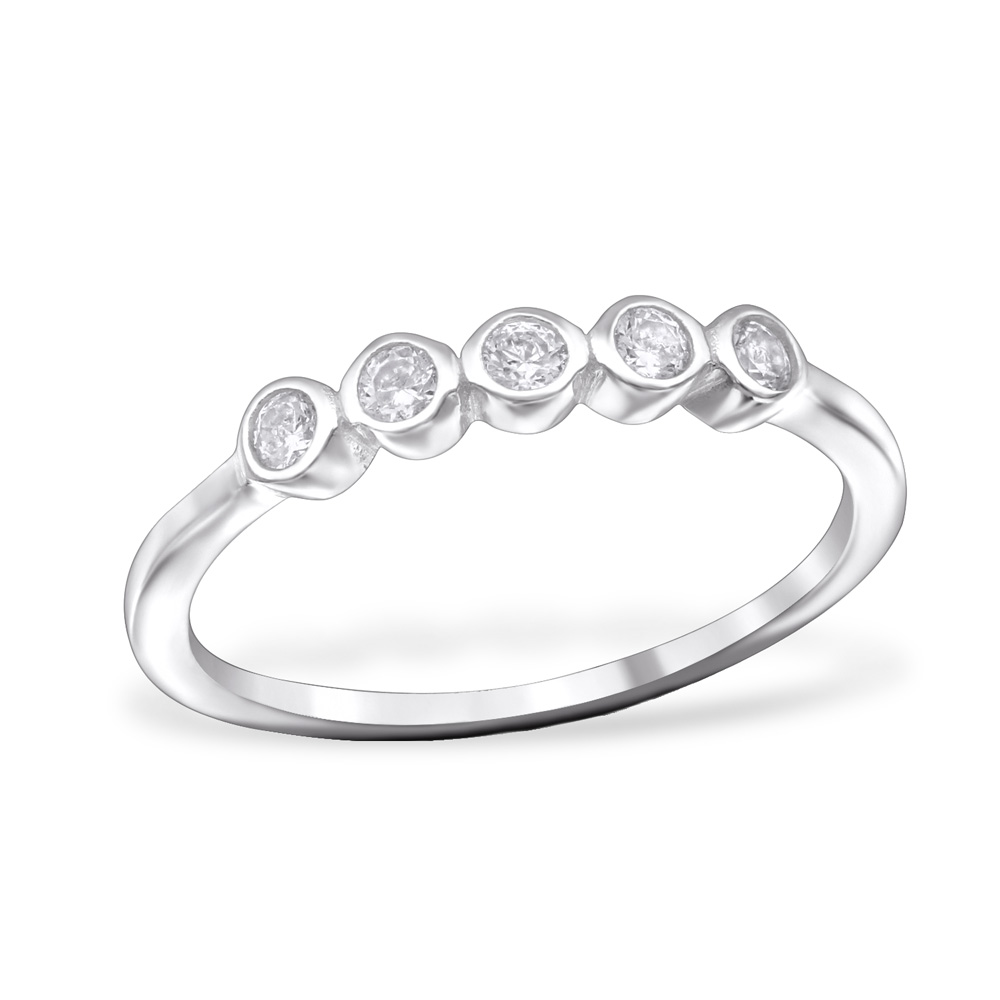 טבעת מכסף 5 קריסטלים משובצים לבנים