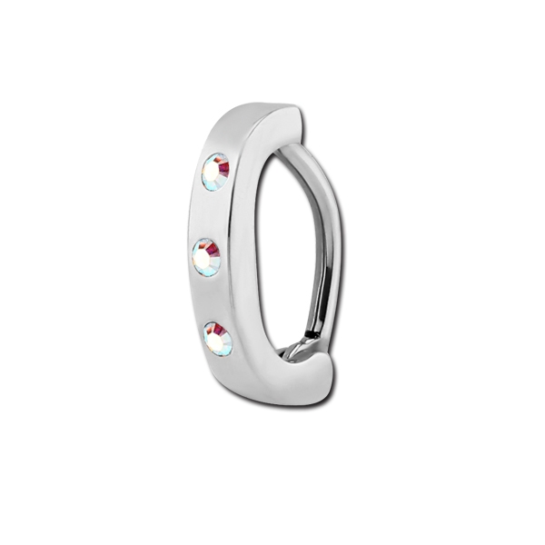 עגיל פירסינג בטבור - קליקר 3 קריסטלים ריינבו