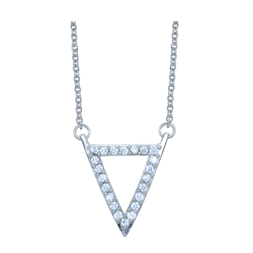 שרשרת מכסף - משולש חלול וקריסטלים לבנים