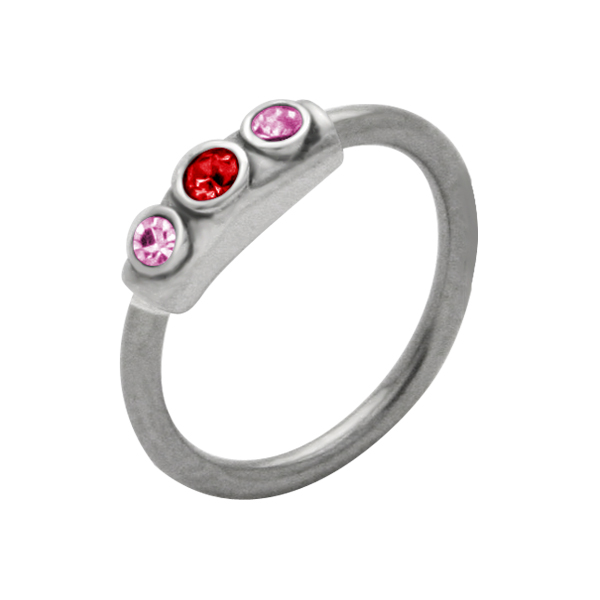 עגיל סיידליפ - טבעת קריסטלים ורוד ואדום
