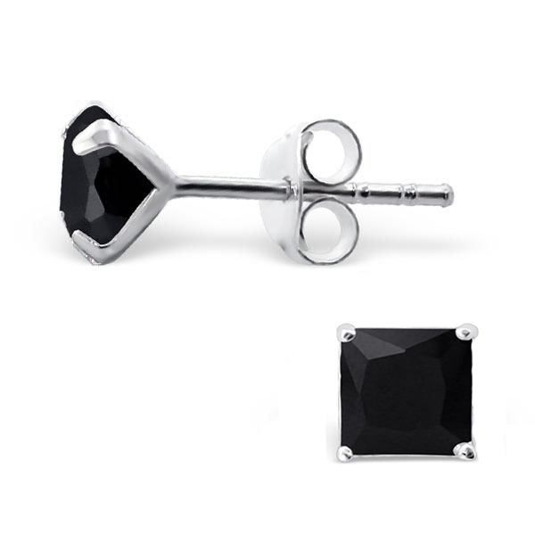 עגילים צמודים -קריסטל ריבוע שחור 5 מ"מ