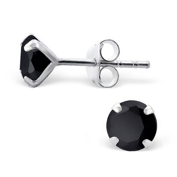 עגילים צמודים -קריסטל עיגול שחור 5 מ"מ