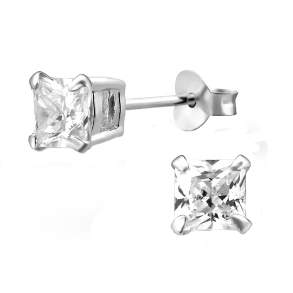 עגילים צמודים -קריסטל ריבוע לבן 5 מ"מ