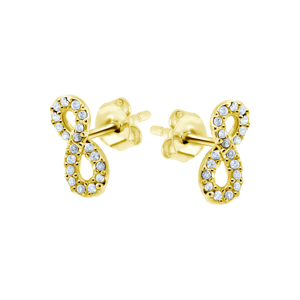 עגילים צמודים -מכסף וציפוי זהב אינפיניטי וקריסטלים לבנים