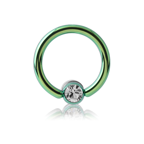 עגיל הליקס / טראגוס - מטיטניום ירוק וקריסטל לבן 1.2*8 מ"מ