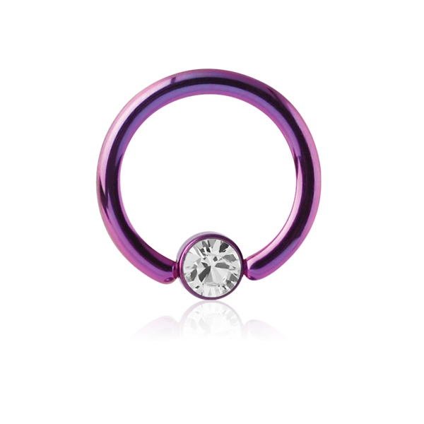 עגיל הליקס / טראגוס - מטיטניום סגול וקריסטל לבן 1.2*8 מ"מ