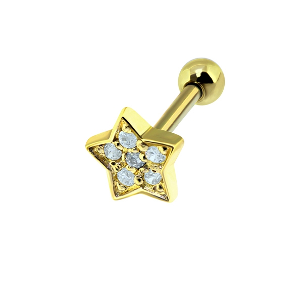 עגיל הליקס מכסף וציפוי זהב כוכב וקריסטלים לבנים