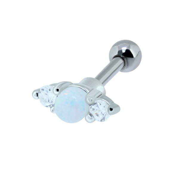 עגיל פירסינג הליקס - אופל לבן וקריסטלים לבנים