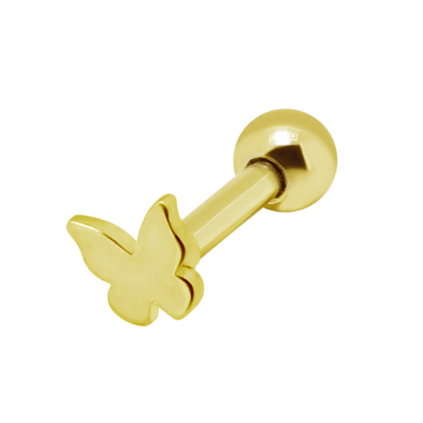 עגיל הליקס/ טראגוס - כסף וציפוי זהב פרפר