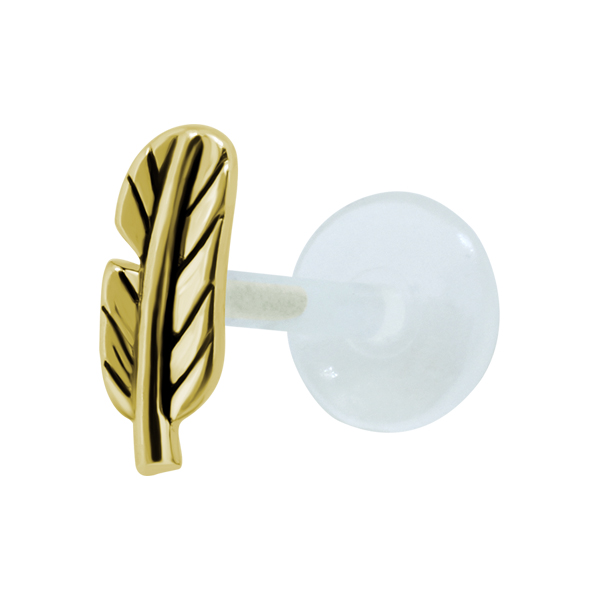 עגיל טראגוס - כסף וציפוי זהב נוצה