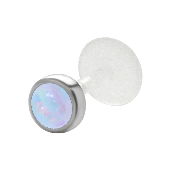 עגיל פירסינג טראגוס מכסף - אופל לבן