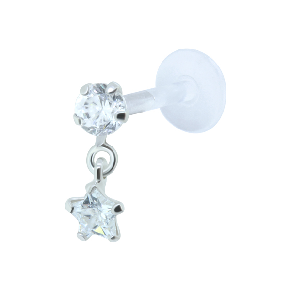 עגיל פירסינג טראגוס - קריסטל עגול וכוכב לבן