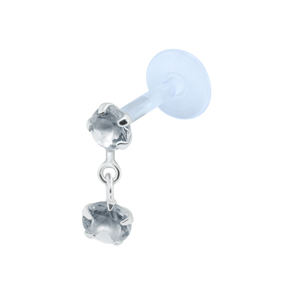 עגיל פירסינג טראגוס - 2 קריסטלים עגולים לבנים