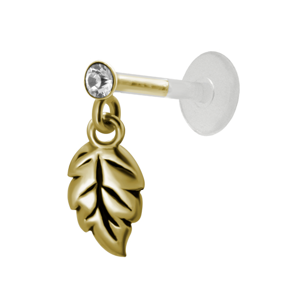 עגיל טראגוס - כסף וציפוי זהב קריסטל ועלה