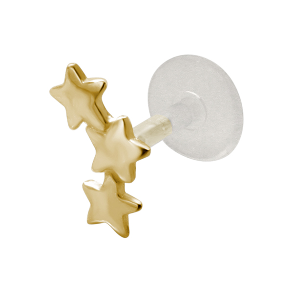 עגיל טראגוס - כסף וציפוי זהב 3 כוכבים