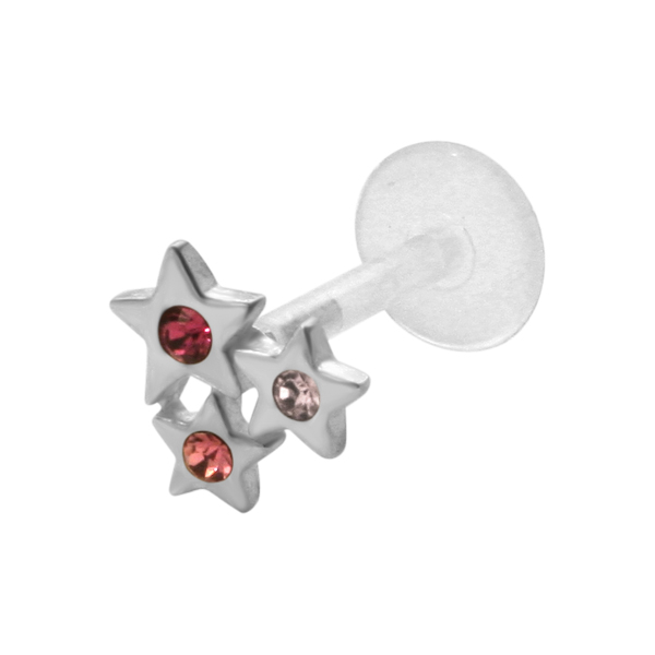 עגיל פירסינג טראגוס - כוכבים וקריסטלים מיקס ורוד