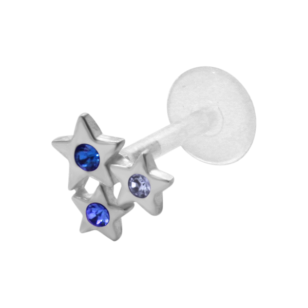 עגיל פירסינג טראגוס - כוכב וקריסטלים מיקס תכלת