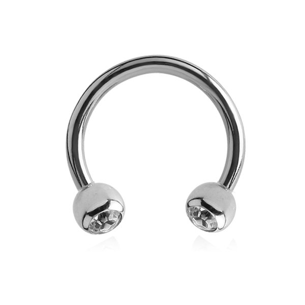 עגיל פרסה מזהב לבן 8*1.2 מ"מ - כדורים וקריסטלים לבנים