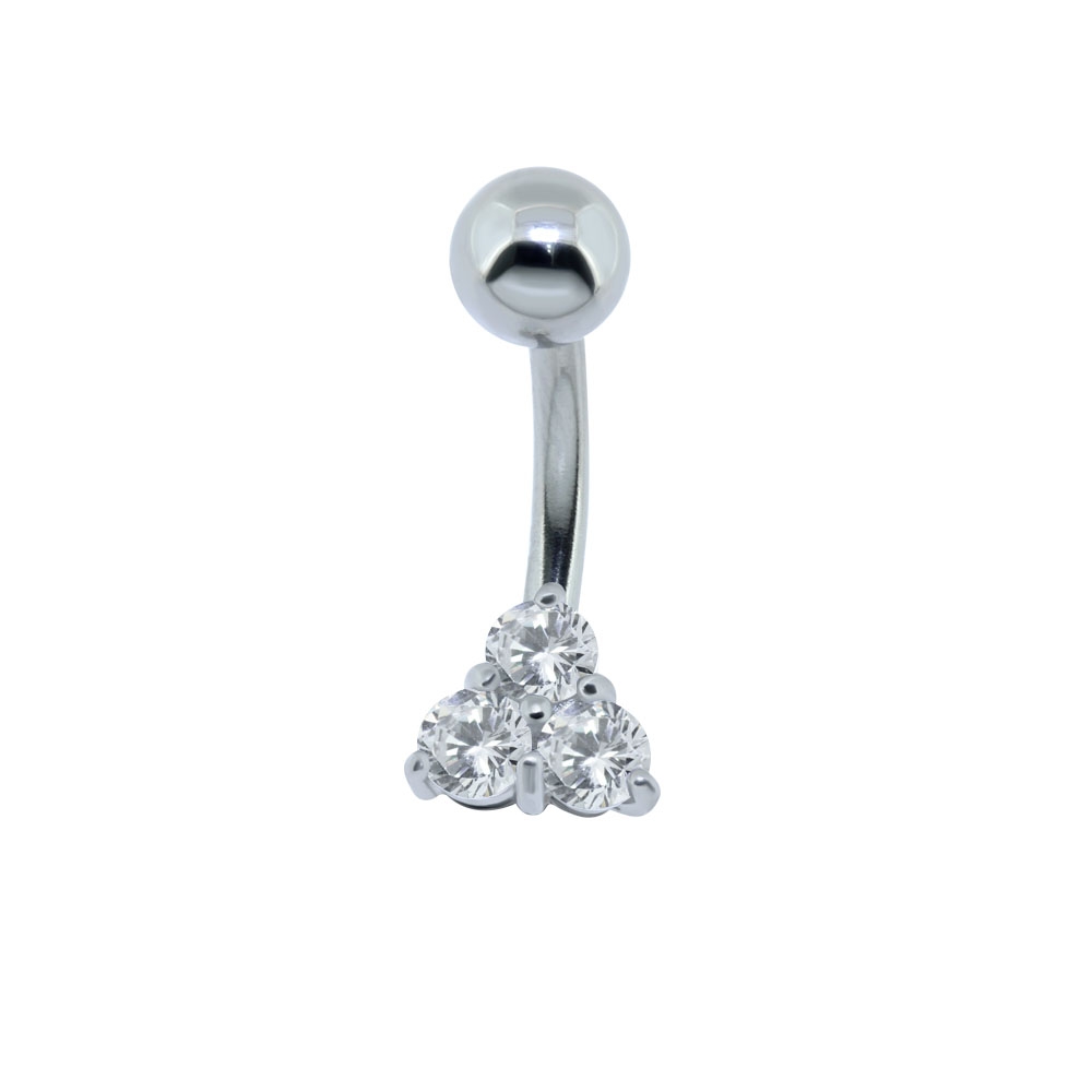 עגיל פירסינג בטבור - פרח ו3 קריסטלים לבנים