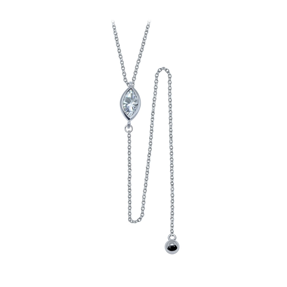 שרשרת מכסף  - זירקן מרקיז לבן ושרשרת עם כדור
