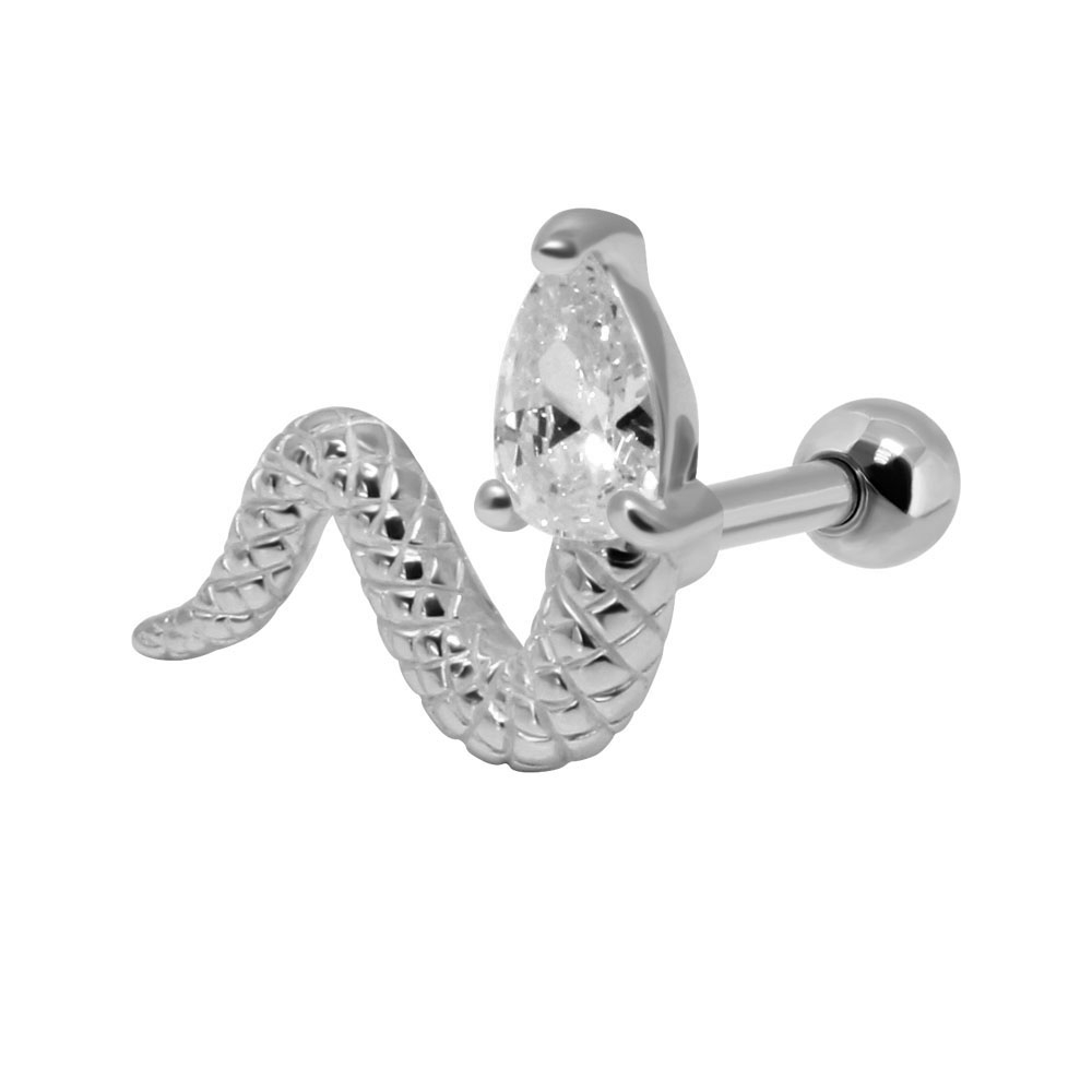 עגיל פירסינג הליקס - נחש וקריסטל לבן