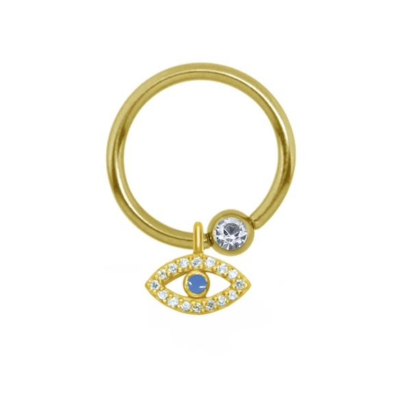 עגיל טבעת לחץ הליקס / טראגוס - מציפוי זהב עין וקריסטל לבן