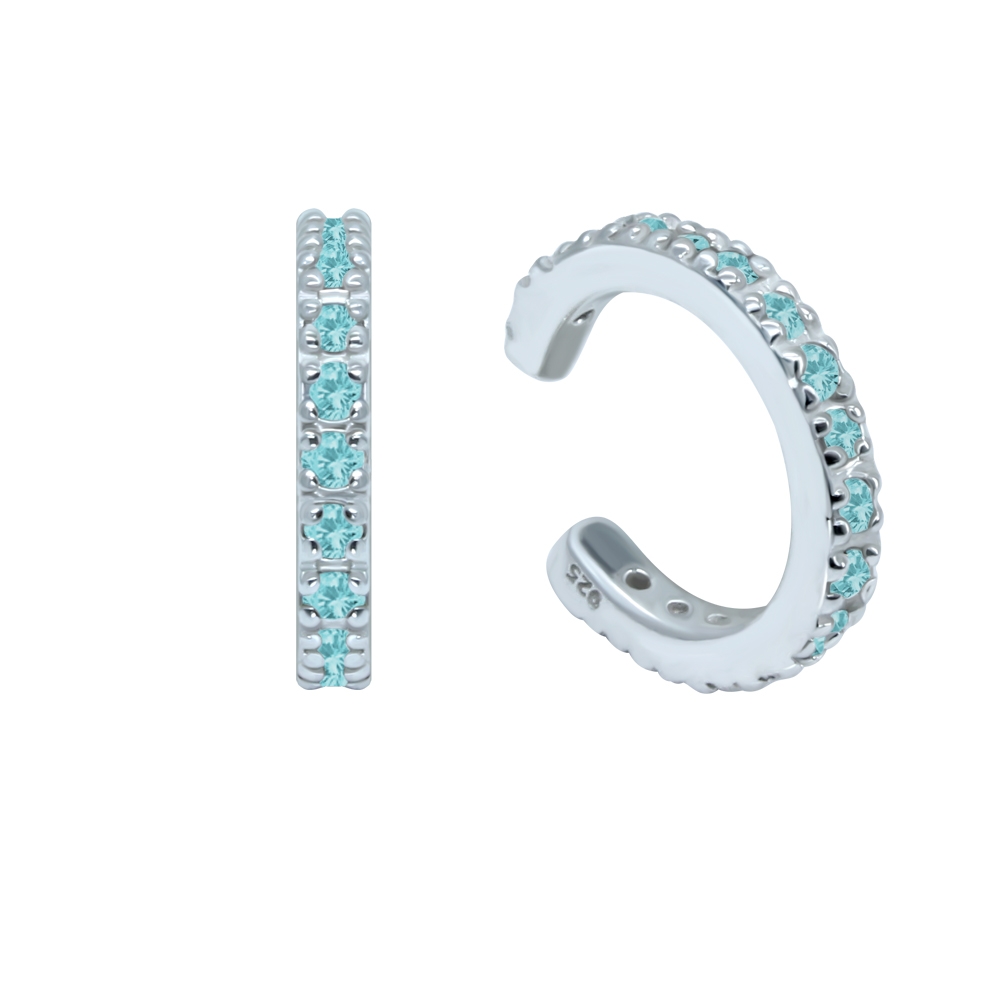 עגיל ללא חור קליפ מכסף קריסטלים תכלת משובצים