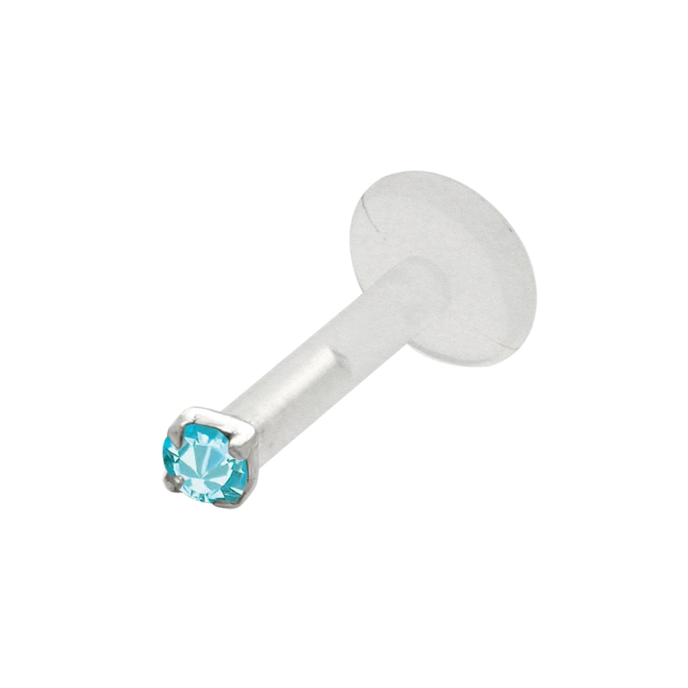 עגיל טראגוס / מונרו / לברט - קריסטל תכלת עגול מכסף 2.5 ממ