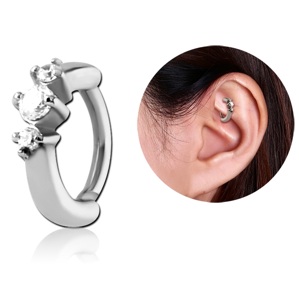 עגיל רוק / דיית / טבור קטנטן קליקר 3 קריסטלים לבנים