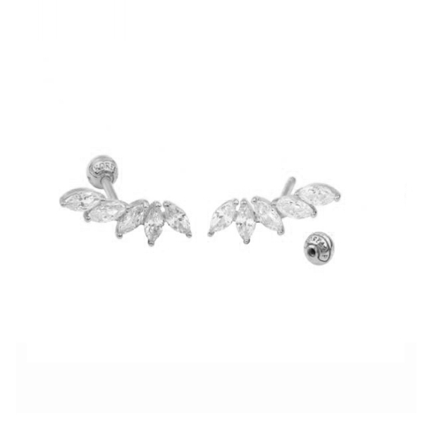 עגיל זהב לבן הליקס - גל מרקיזים משובצים קריסטלים לבנים