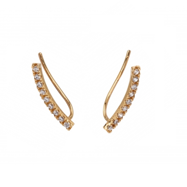 עגיל זהב מטפס - קשת עם קריסטלים לבנים משובצים