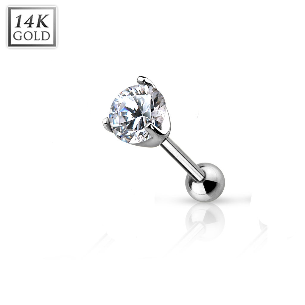 עגיל הליקס זהב לבן - עיגול קריסטל לבן 4 ממ