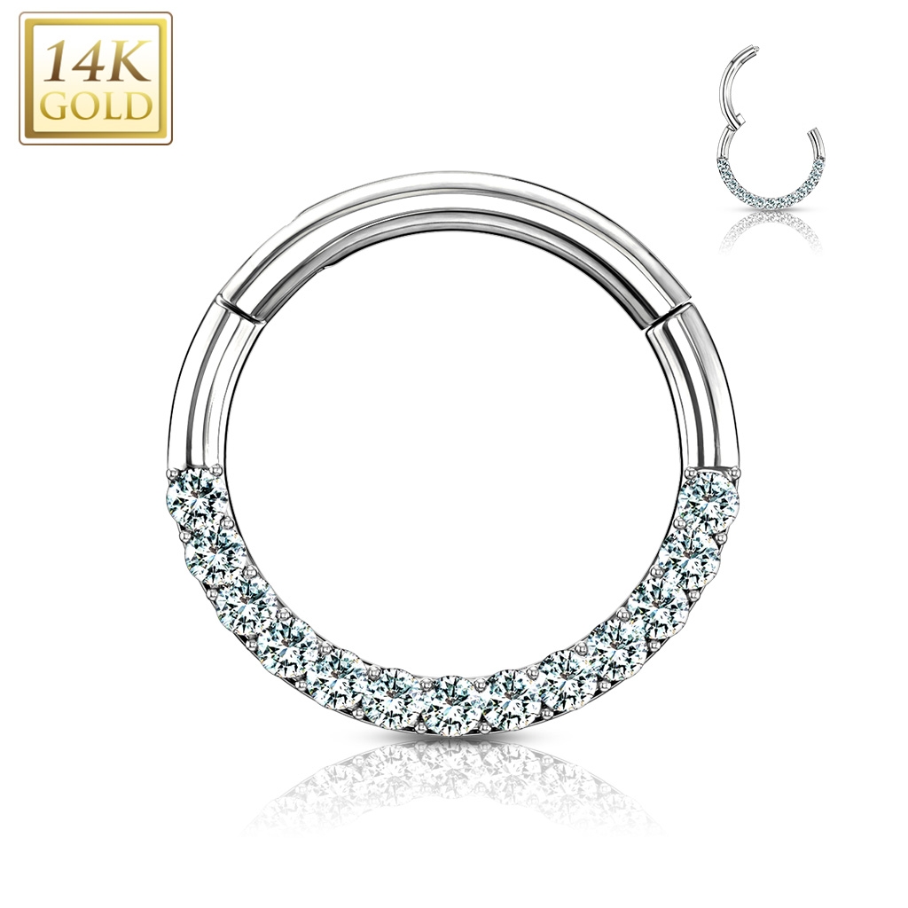 טבעת קליקר מזהב לבן 6*1.2 מ"מ עם קריסטלים לבנים