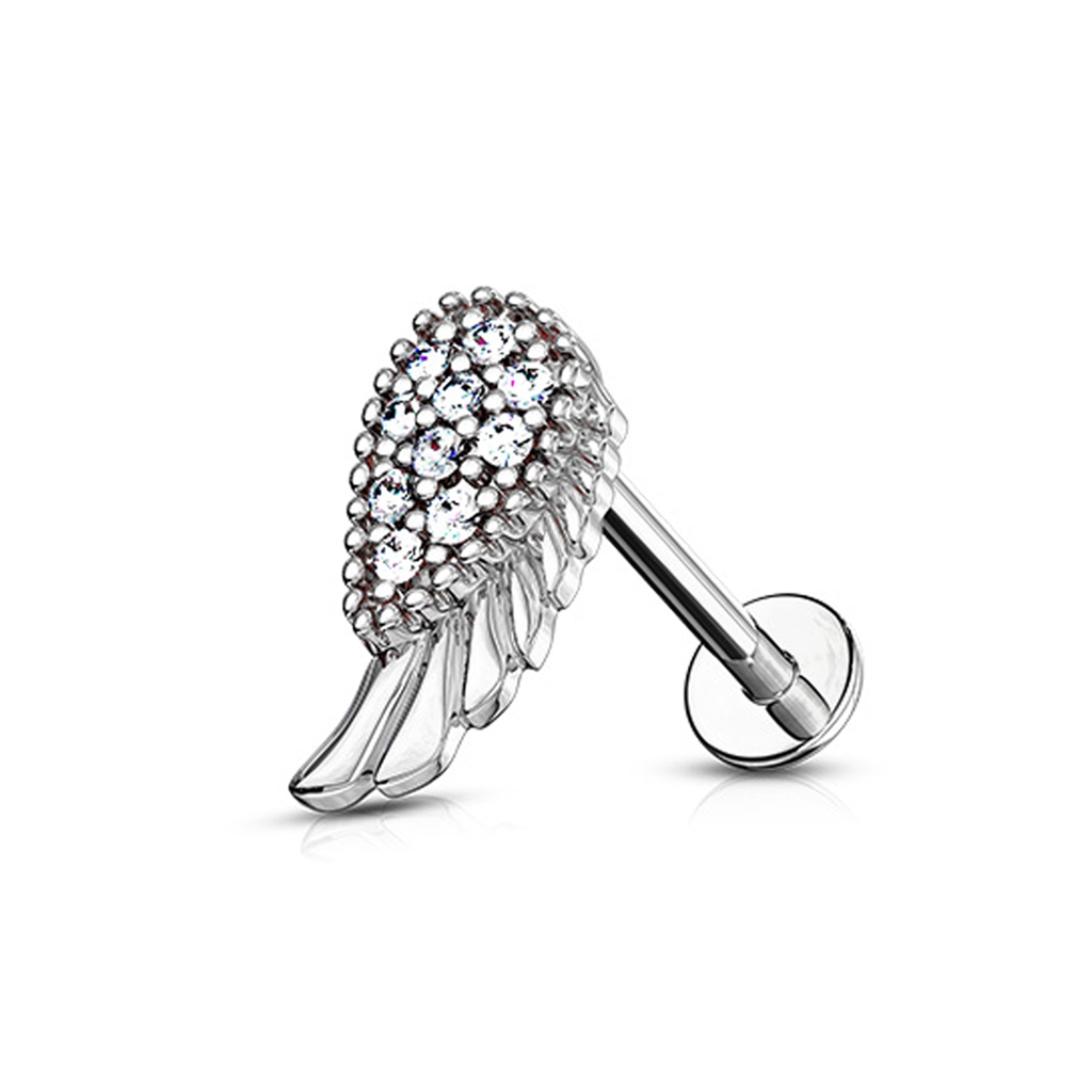 עגיל פירסינג הליקס / קונץ' / פלאט - כנף וקריסטלים לבנים