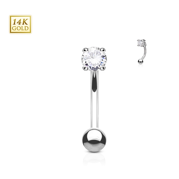 עגיל לגבה / רוק / (טבור קטנטן) בננה מזהב לבן 8 מ"מ וקריסטל לבן