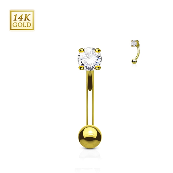 עגיל לגבה / רוק / (טבור קטנטן) בננה מזהב 8 מ"מ וקריסטל לבן