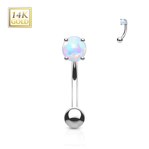 עגיל לגבה / רוק / (טבור קטנטן) בננה מזהב לבן 8 מ"מ ואופל לבן