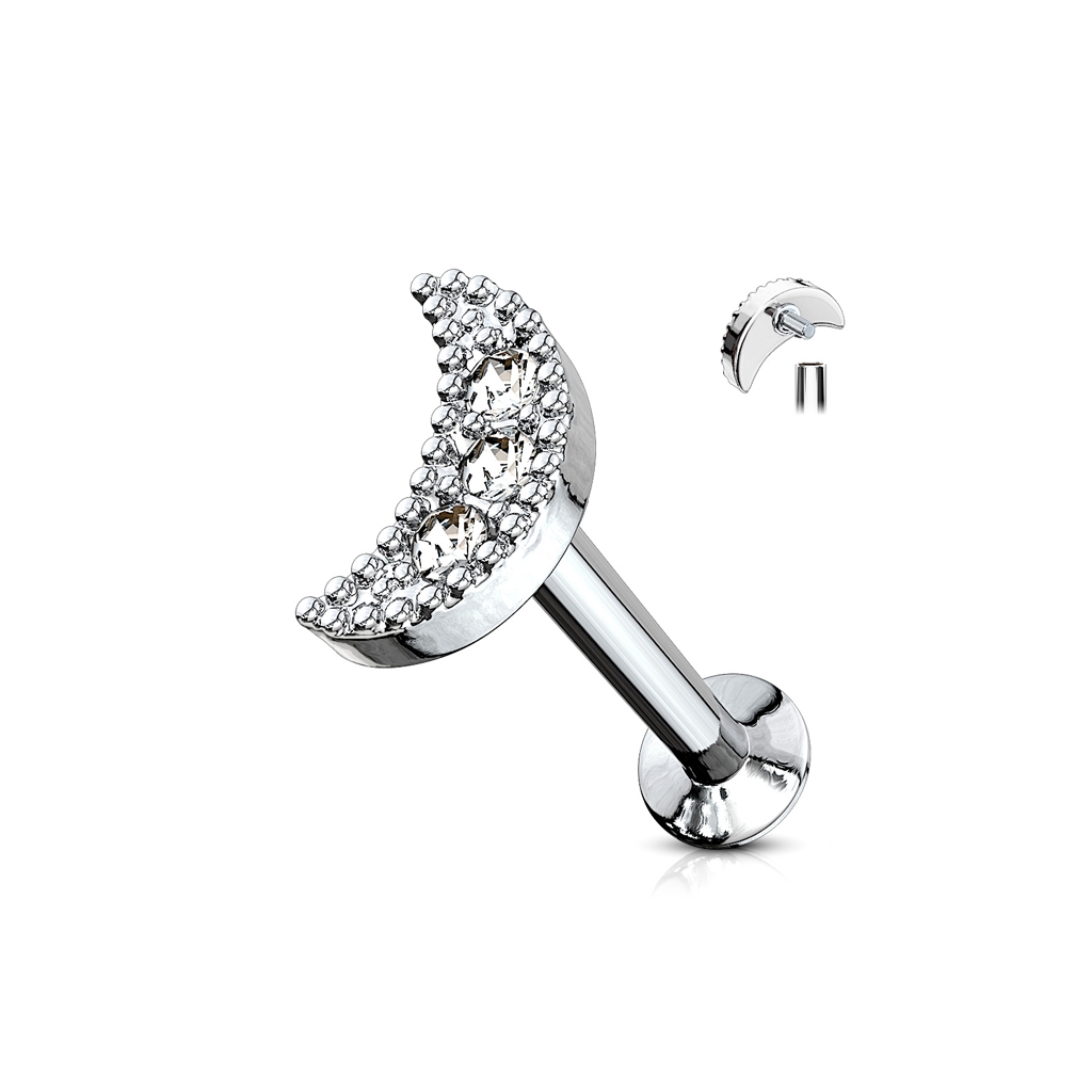 עגיל פירסינג טראגוס / הליקס / קונץ' / פלאט - ירח וקריסטלים לבנים