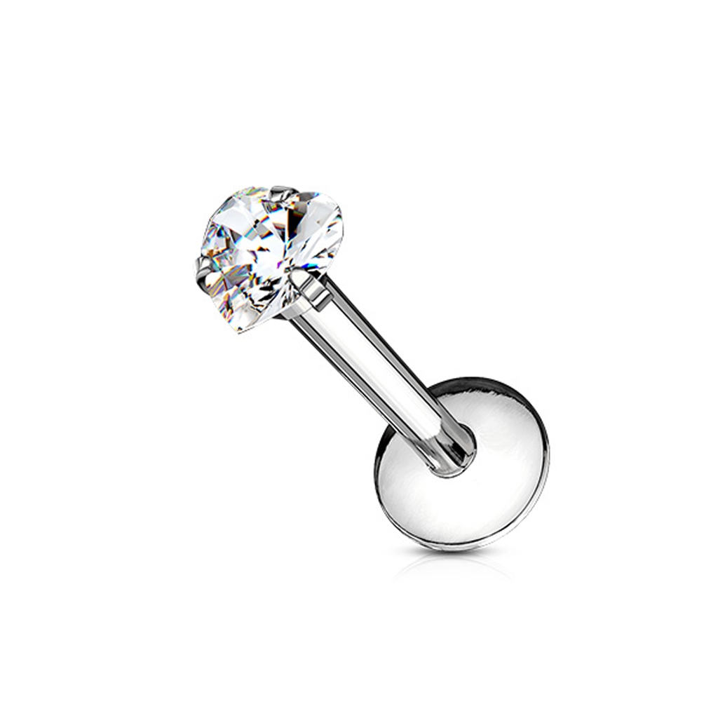 עגיל פירסינג טראגוס - לב קריסטל לבן