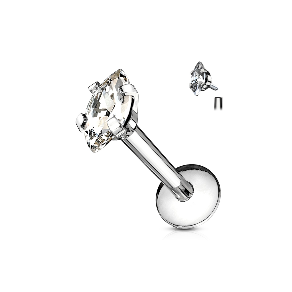 עגיל פירסינג טראגוס - מרקיז וקריסטל לבן