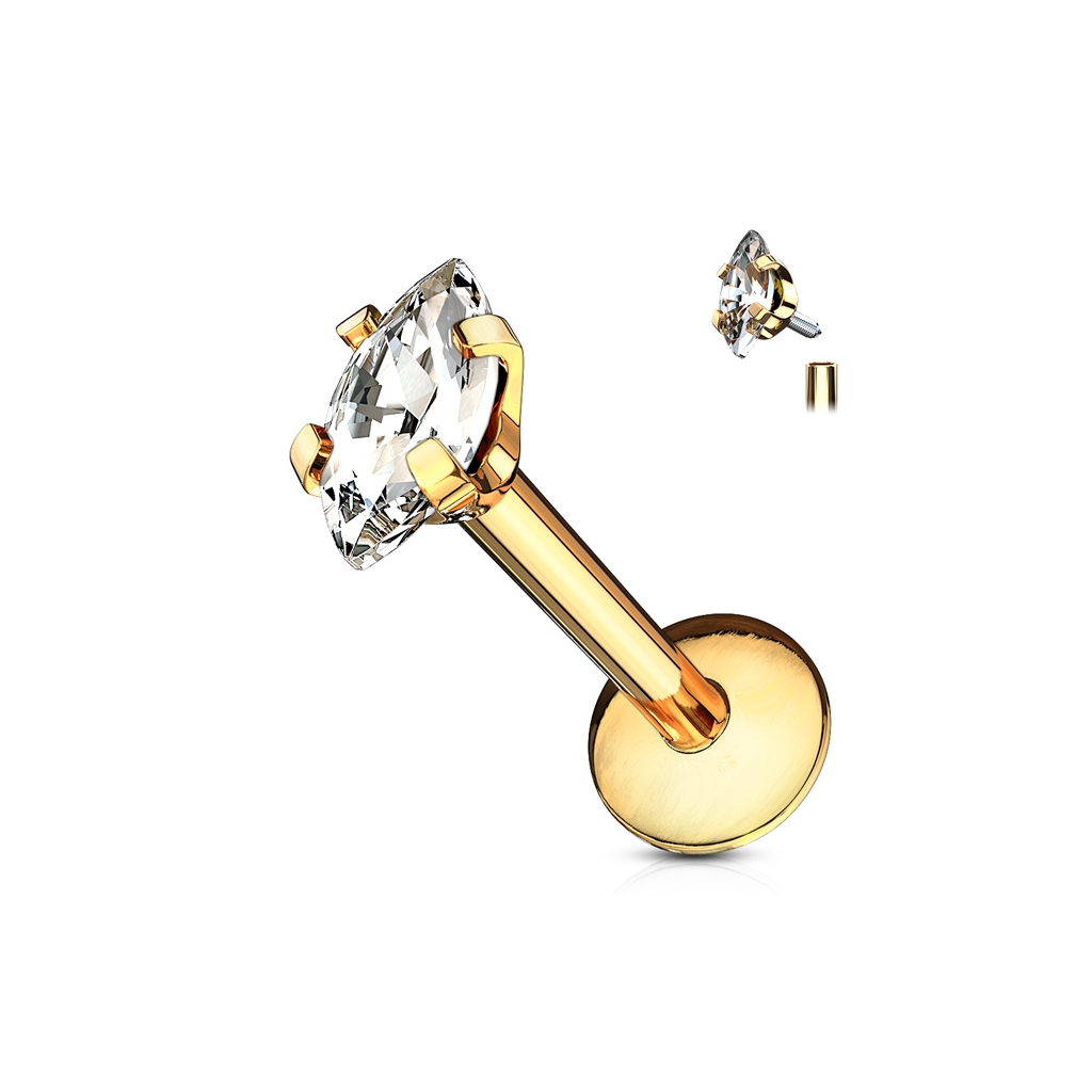 עגיל פירסינג טראגוס מציפוי זהב - מרקיז קריסטל לבן