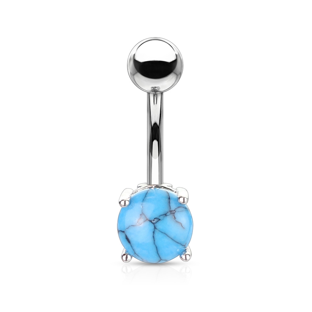 עגיל פירסינג בטבור - עיגול אופל כחול