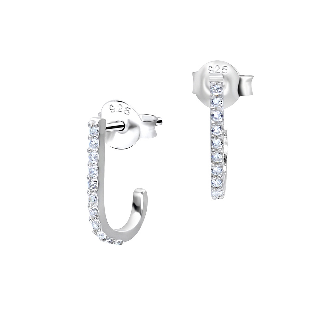 עגילים צמודים מכסף פס של קריסטלים לבנים