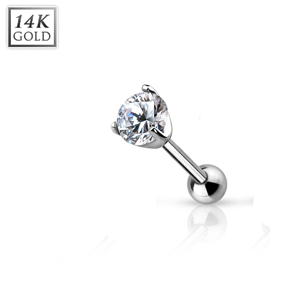 עגיל הליקס זהב לבן - עיגול קריסטל לבן 3 ממ