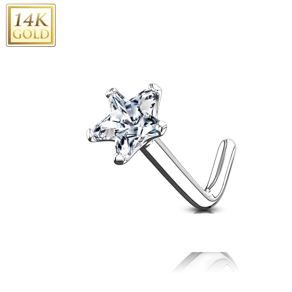 נזם זהב לבן כוכב קריסטל לבן